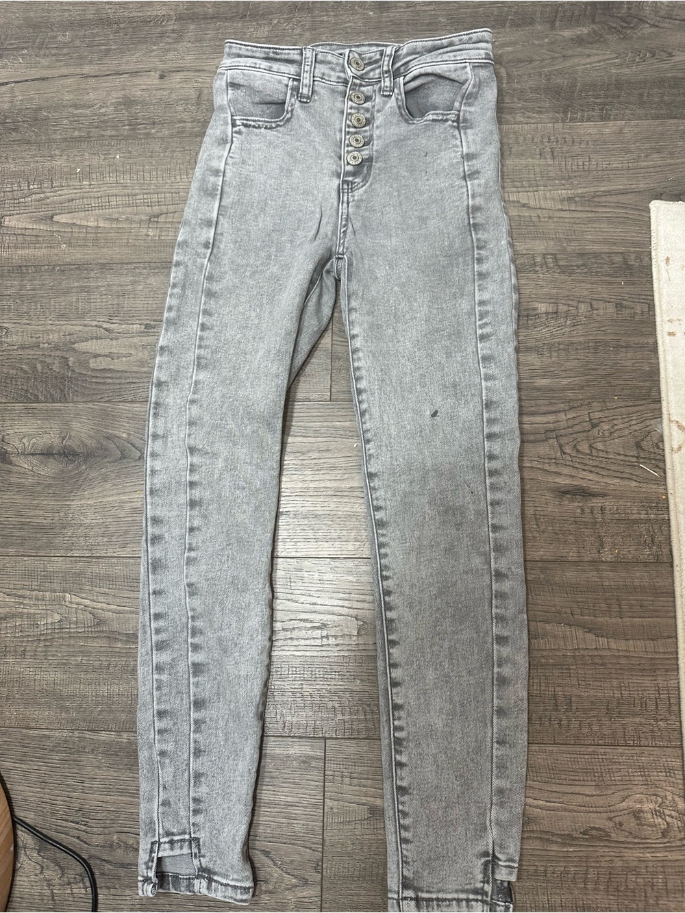 American Eagle Outfitters High-Rise Light Grey Button-Fly Jeans